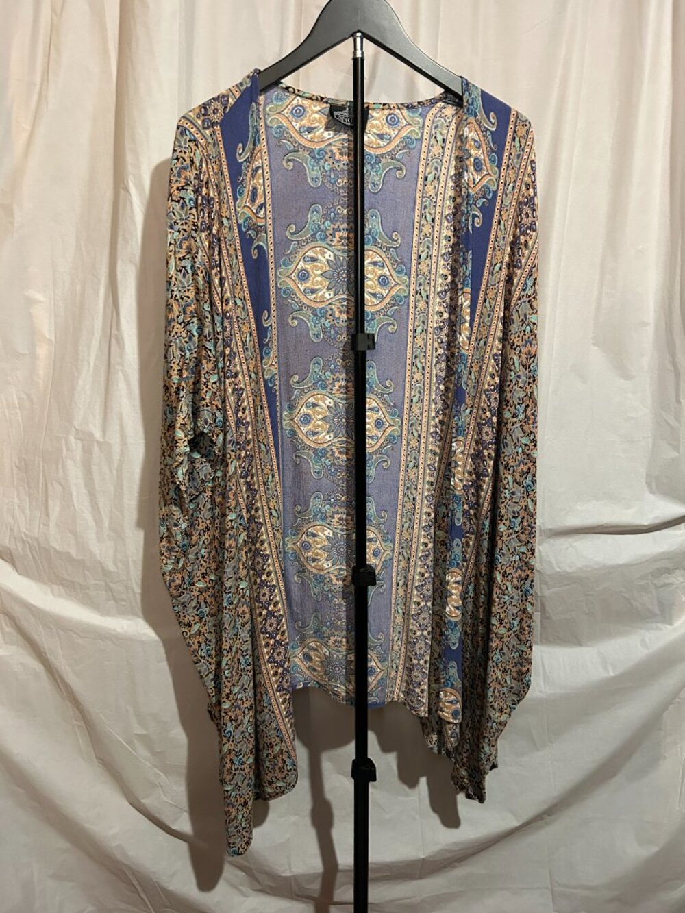 Angie Boho Paisley Kimono Duster Blue and Taupe